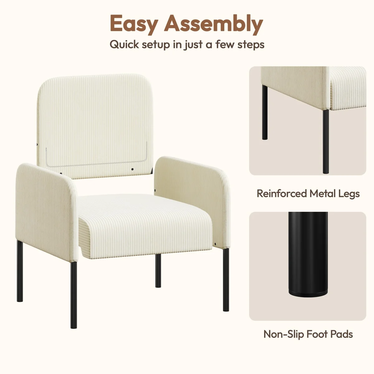 Yaheetech Corduroy Accent Chair with Oversized Wide Seat - Beige – image 2