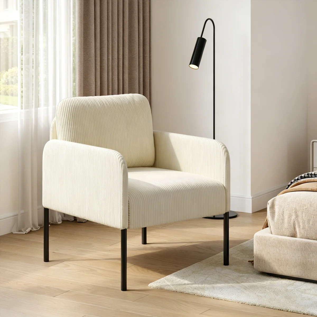 Yaheetech Corduroy Accent Chair with Oversized Wide Seat - Beige – image 3