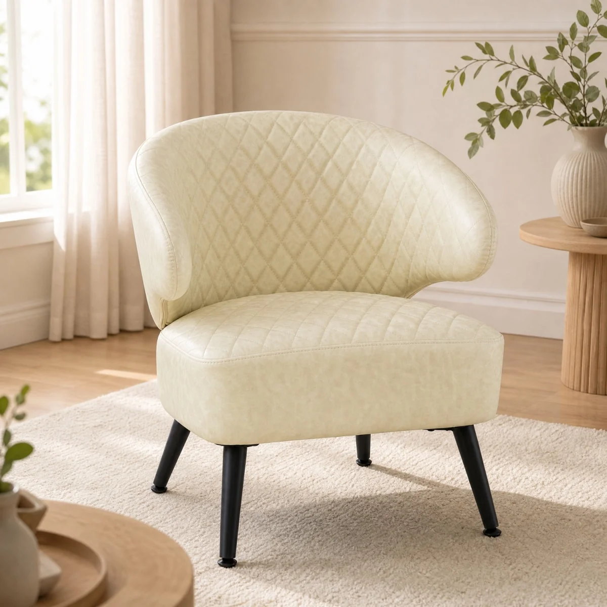 Mid Century Modern Upholstered Accent Chair with Comfy PU Leather - White – image 4