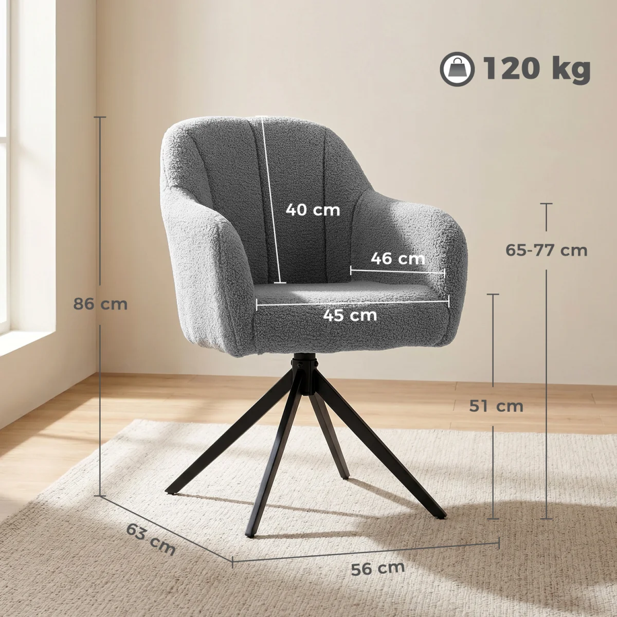 HOMCOM 360 Degree Swivel Accent Chair with Steel Legs for Bedroom - Grey – image 8