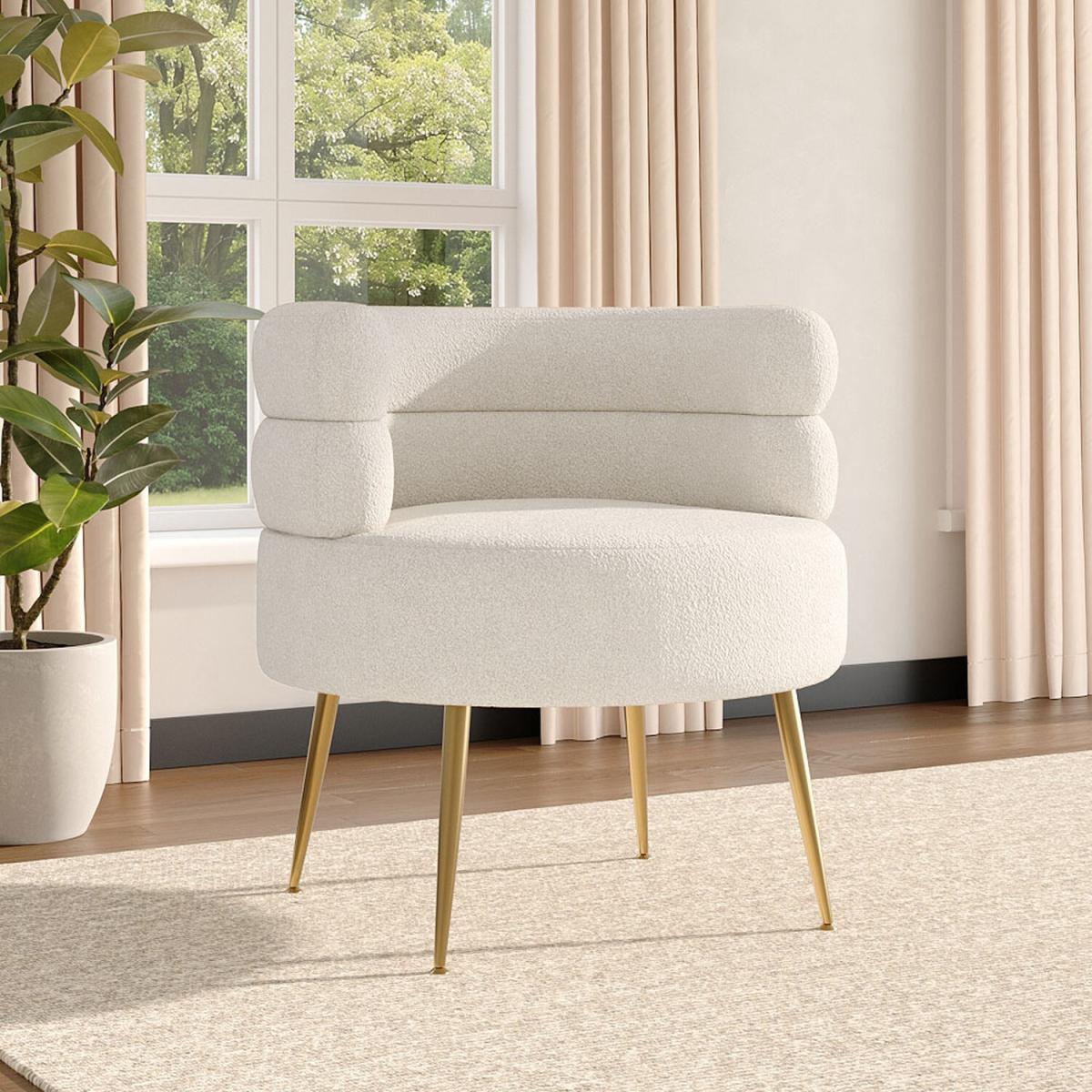 Curved Upholstered Single Sofa Accent Chair - Creamy White