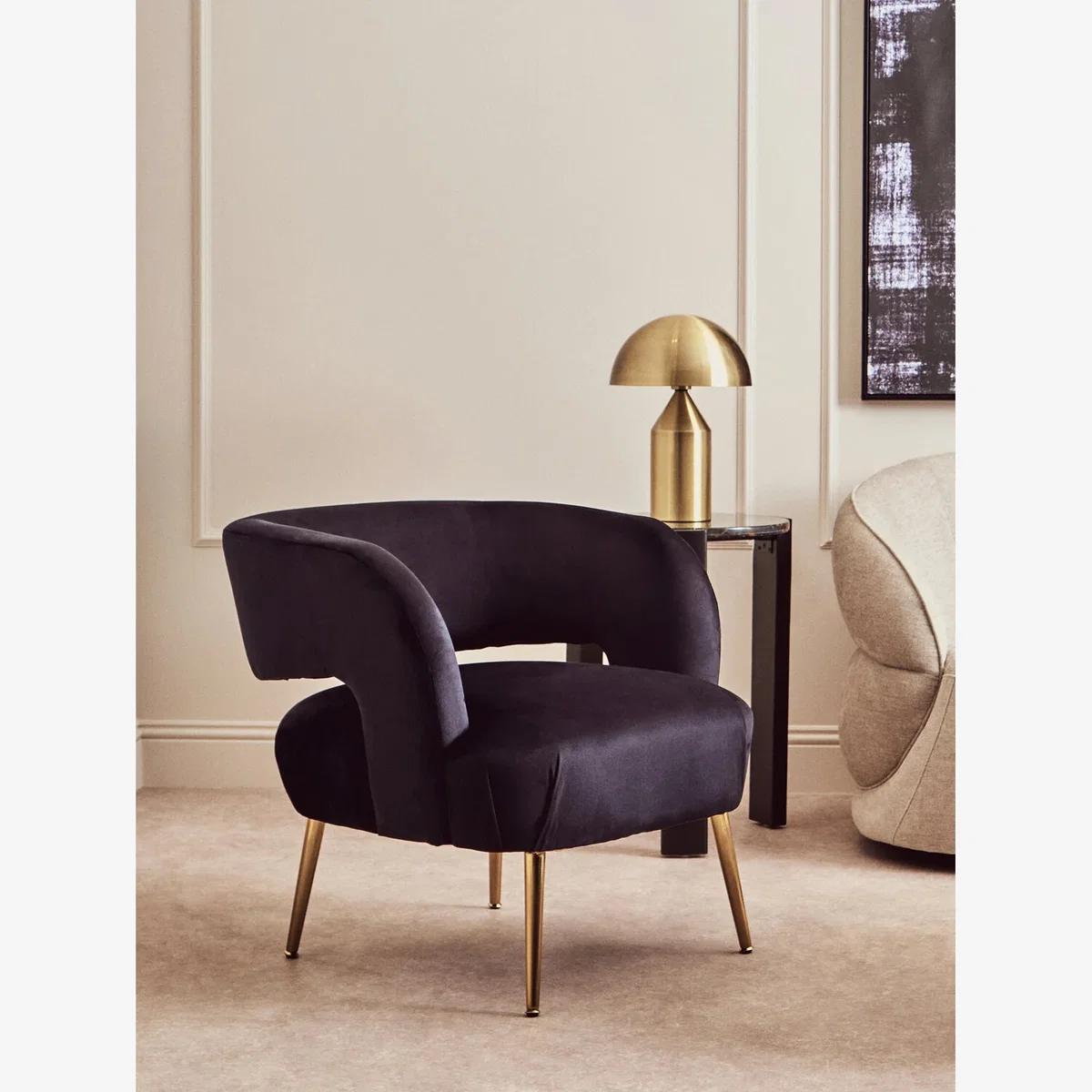 Larissa Black Velvet Curved Accent Chair - Black – image 1