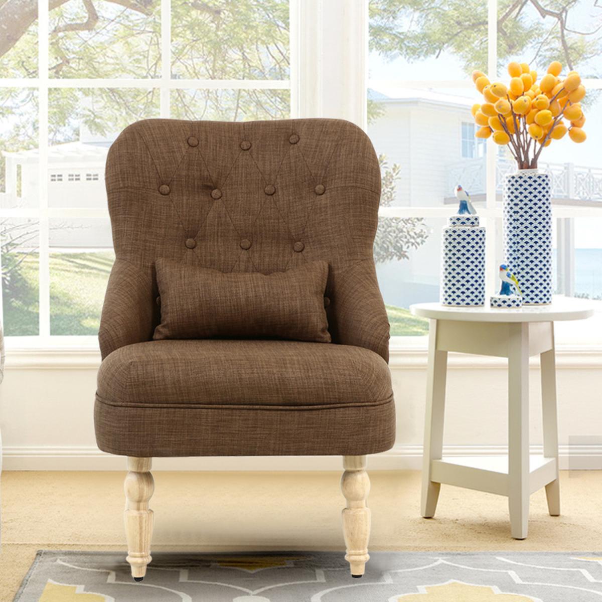 Linen Fabric Accent Chair, Coffee - Coffee – image 5