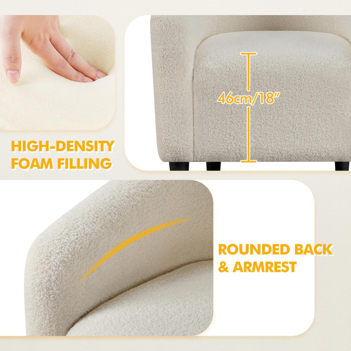 Barrel Accent Chair with Soft Padded Armrest - Ivory – image 2