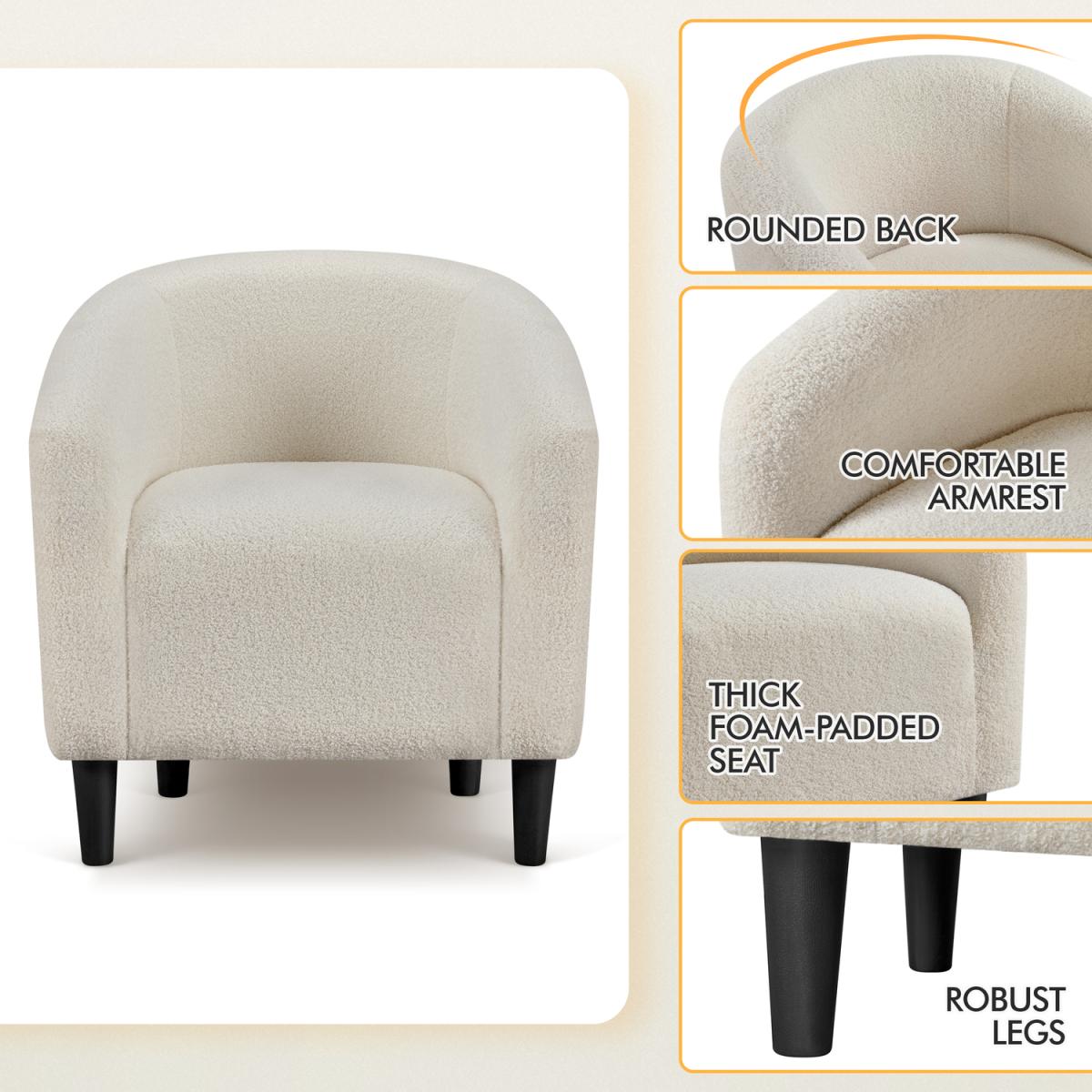 Barrel Accent Chair with Soft Padded Armrest - Ivory – image 4