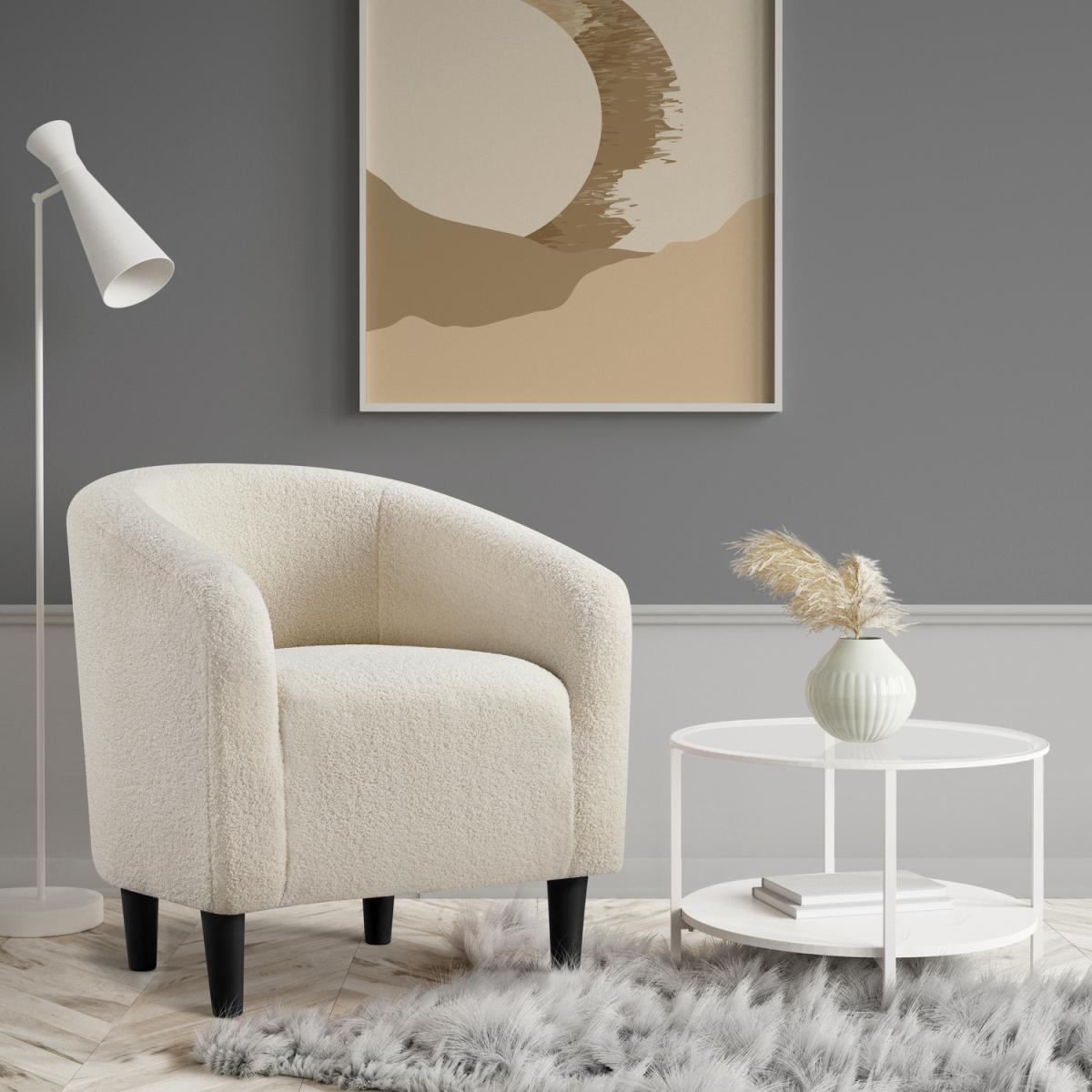 Barrel Accent Chair with Soft Padded Armrest - Ivory – image 5