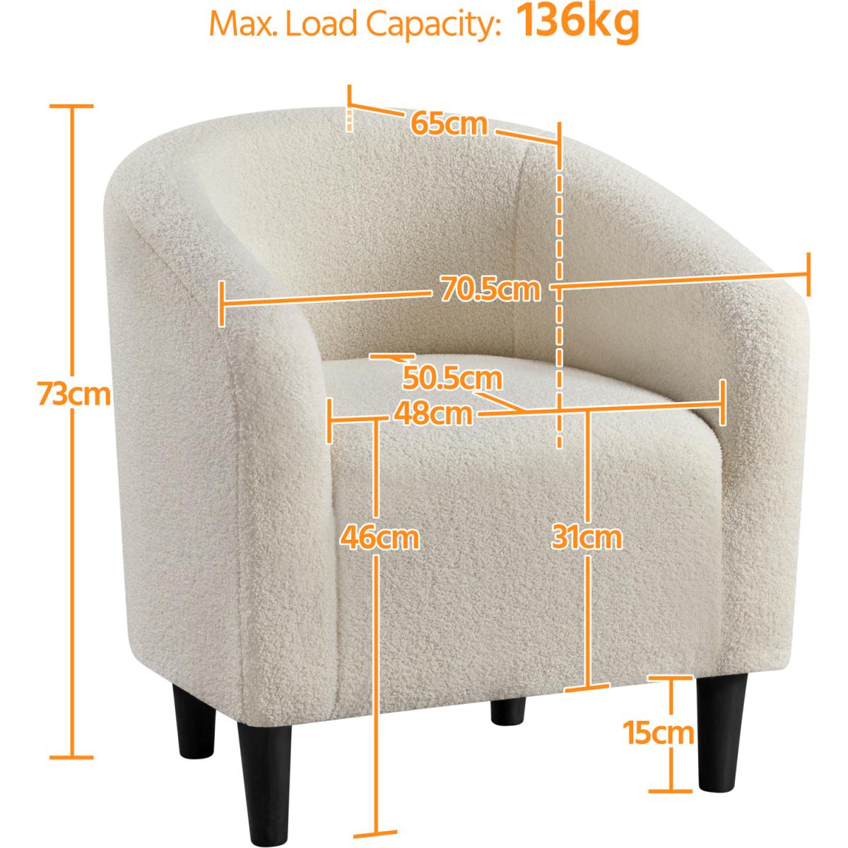 Barrel Accent Chair with Soft Padded Armrest - Ivory – image 6