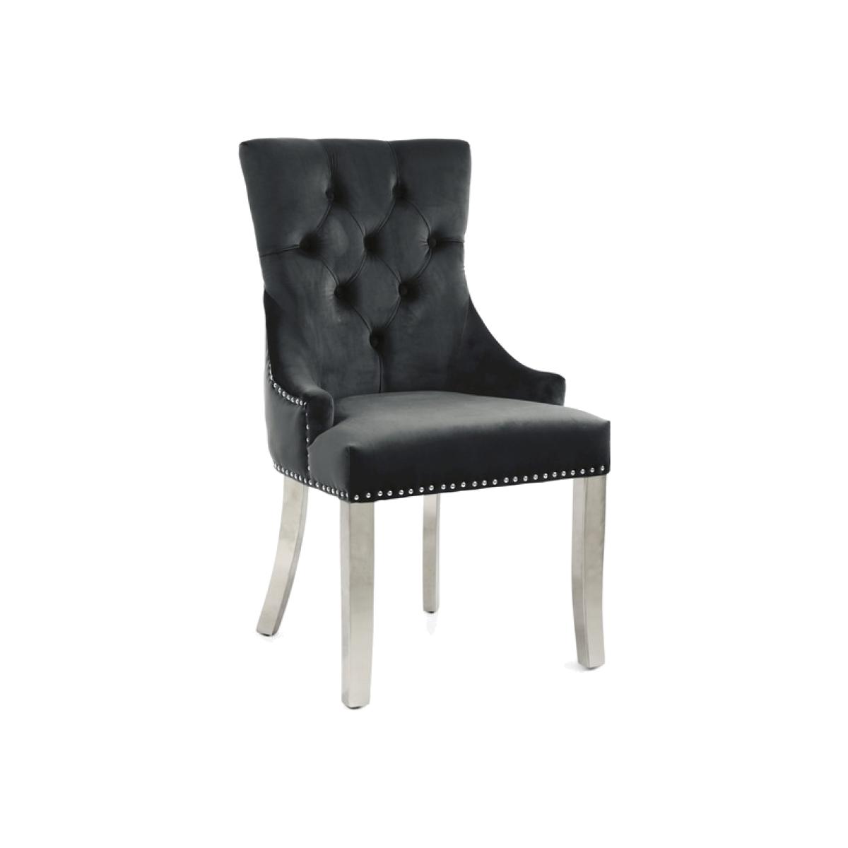 Pair of Chester Brushed Velvet Black Accent Chairs - Black / Silver legs