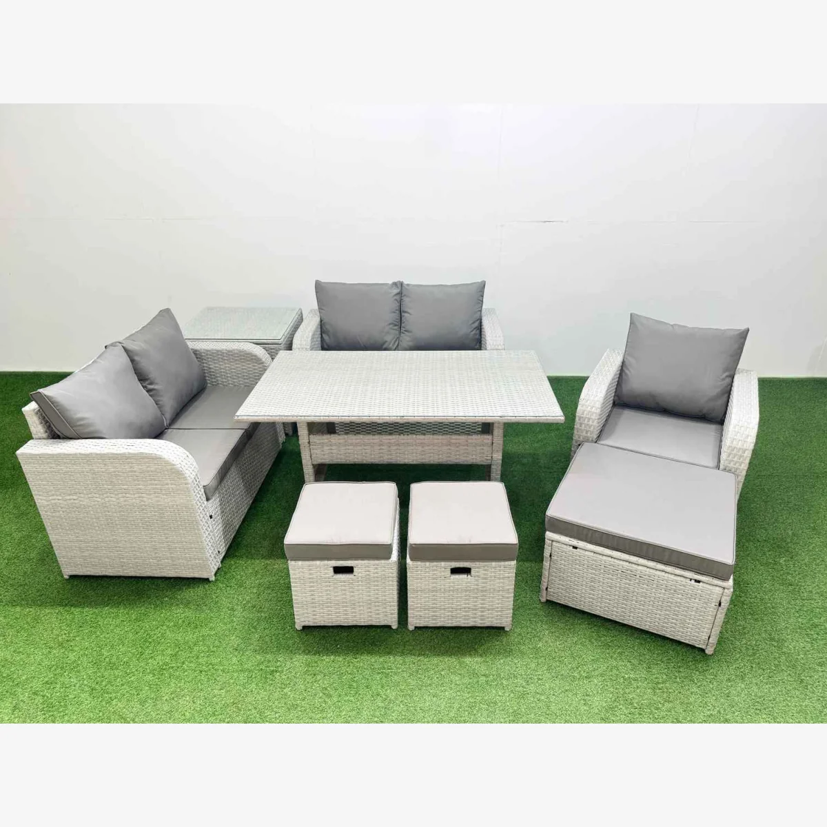 Fimous PE Rattan 8-Seater Patio Set with Reclining Chair & Table, Light Grey - Light Grey – image 1