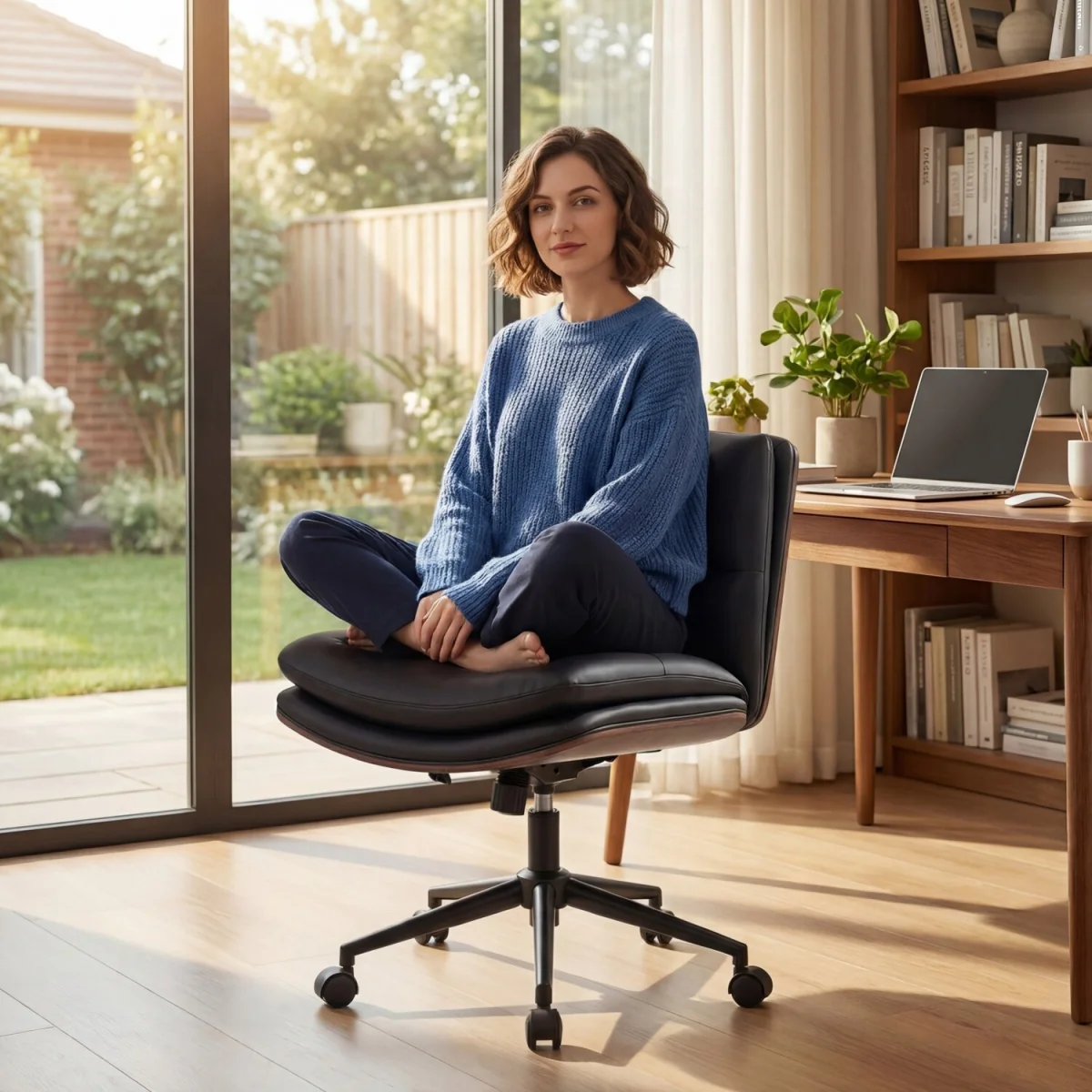 Height Adjustable Swivel Vanity Chair - Black – image 3