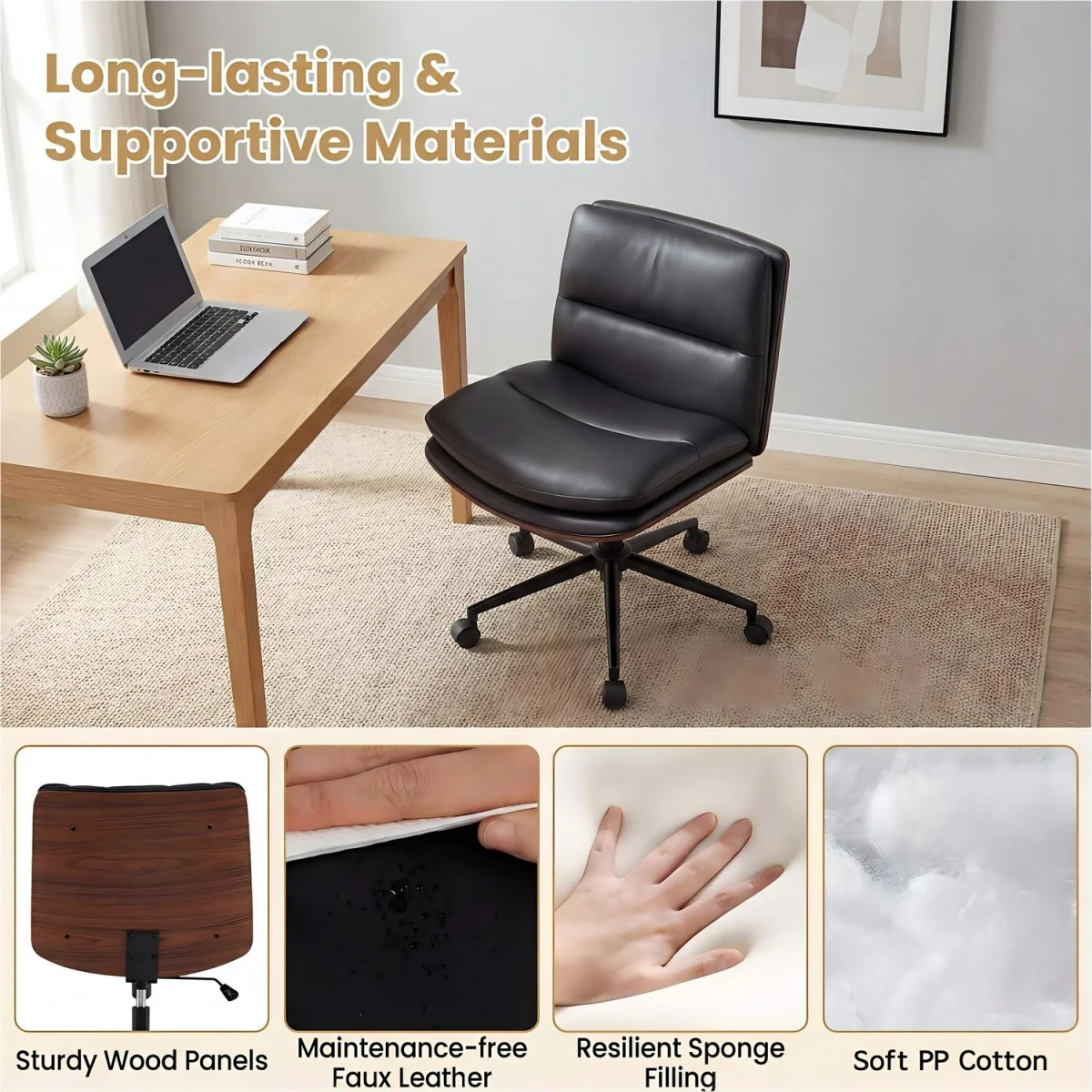 Height Adjustable Swivel Vanity Chair - Black – image 7