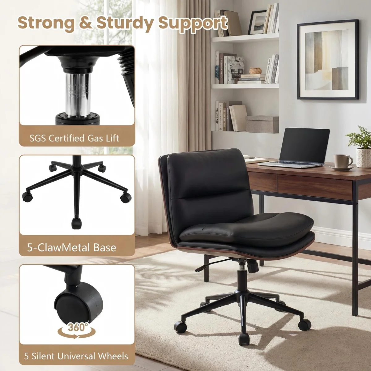 Height Adjustable Swivel Vanity Chair - Black – image 8