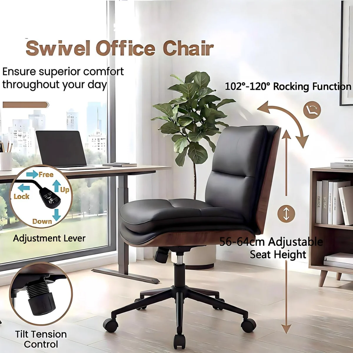 Height Adjustable Swivel Vanity Chair - Black – image 9