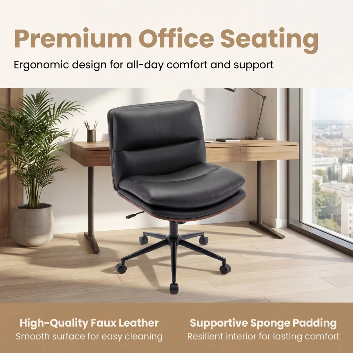 Height Adjustable Swivel Vanity Chair - Black – image 10