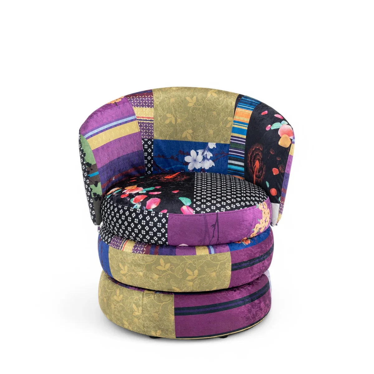 Multicoloured Patchwork Tilly Accent Swivel Chair - Purple – image 2