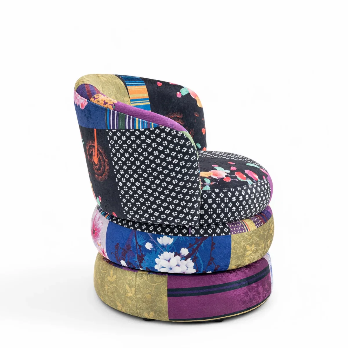 Multicoloured Patchwork Tilly Accent Swivel Chair - Purple – image 3