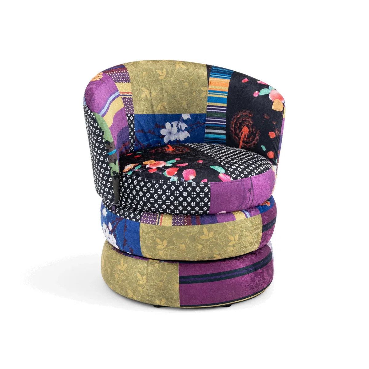 Multicoloured Patchwork Tilly Accent Swivel Chair - Purple – image 1