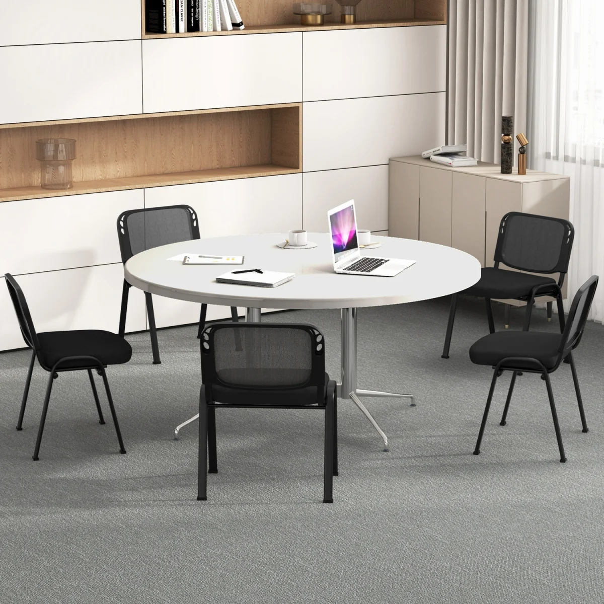 Set of 2 Stackable Ergonomic Mesh Conference Chairs - Black – image 2
