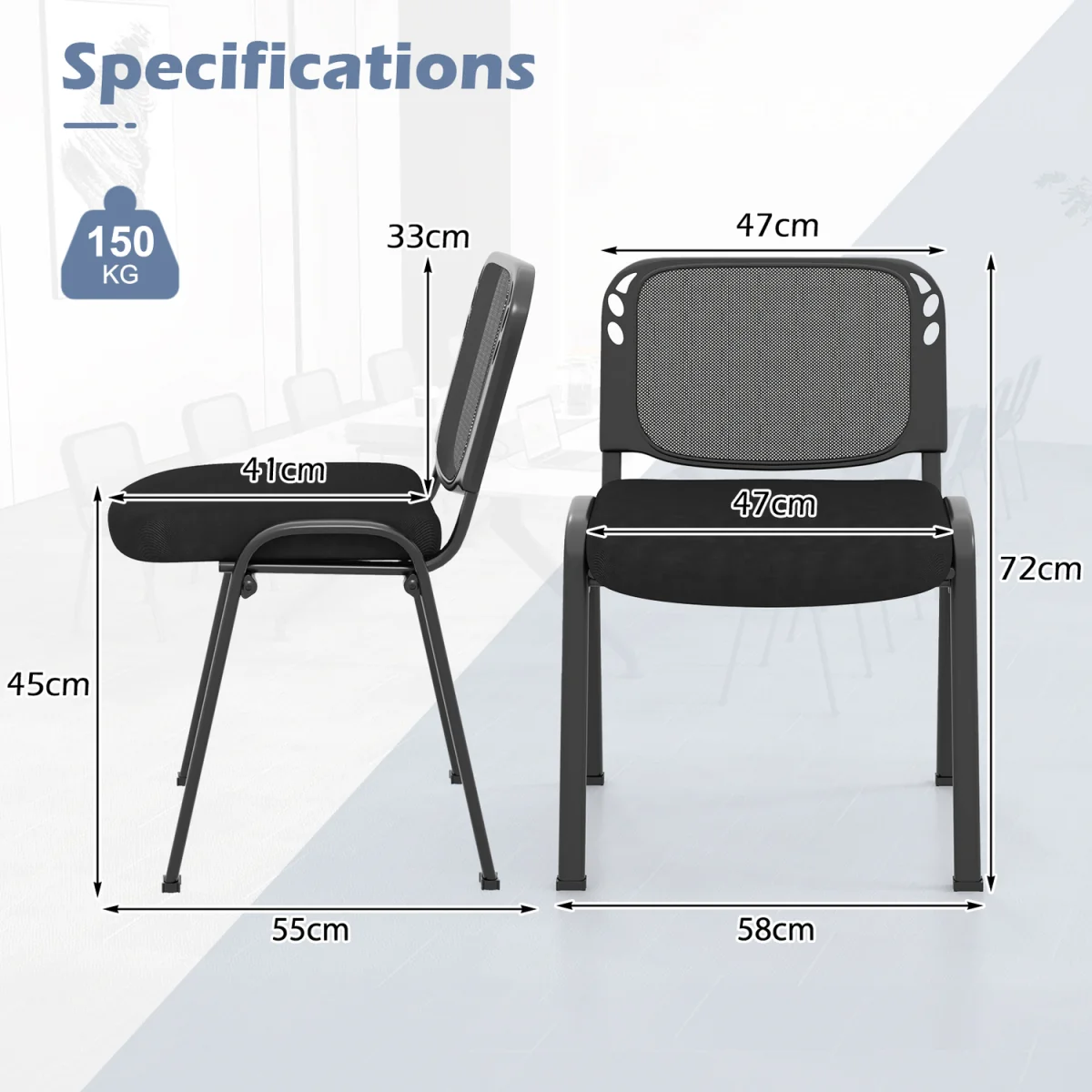 Set of 2 Stackable Ergonomic Mesh Conference Chairs - Black – image 3