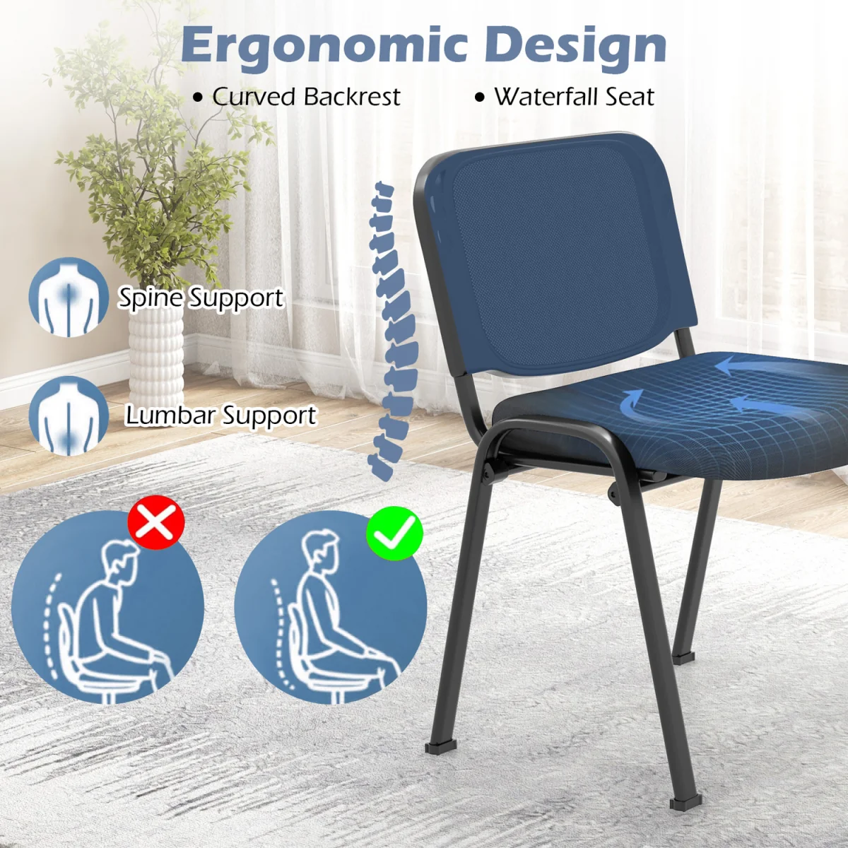 Set of 2 Stackable Ergonomic Mesh Conference Chairs - Black – image 6
