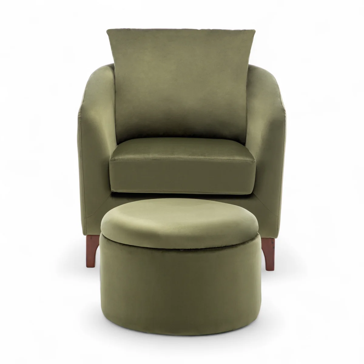 Velvet Sage Green Angela Accent Tub Chair with Ottoman - Sage Green – image 2
