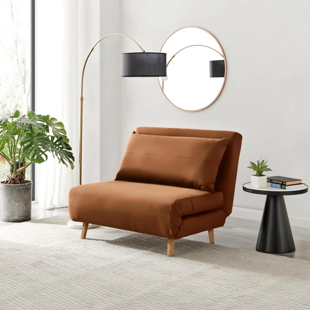 Bobby Orange Velvet Single Folding Sofa Bed Chair - Orange – image 2