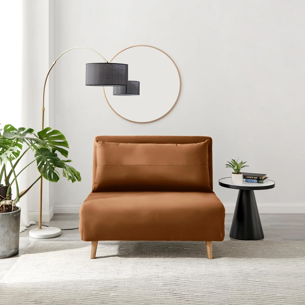 Bobby Orange Velvet Single Folding Sofa Bed Chair - Orange – image 3