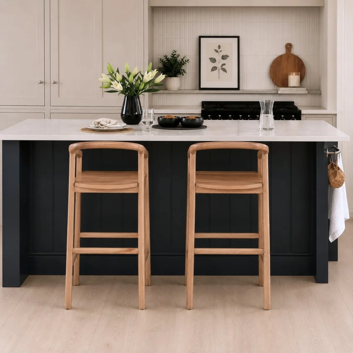 Solid Mango Wood Counter Height Bar Stool Chair - Light Oak – image 1