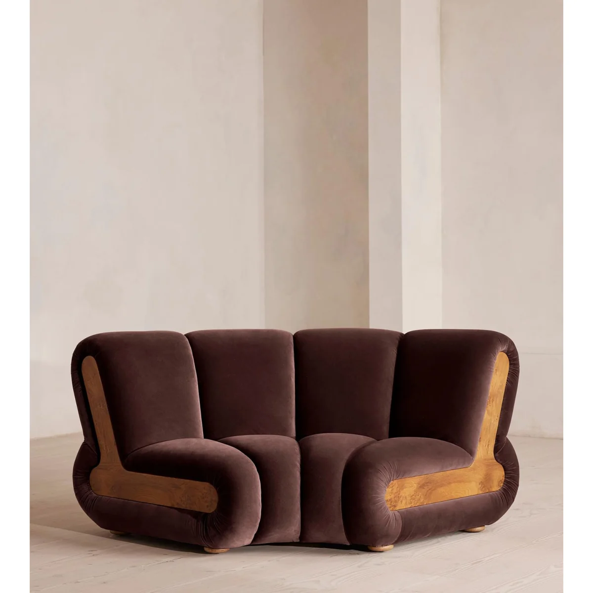 Noelle Modular Curved Armchair, Velvet, Aubergine, UK – image 2