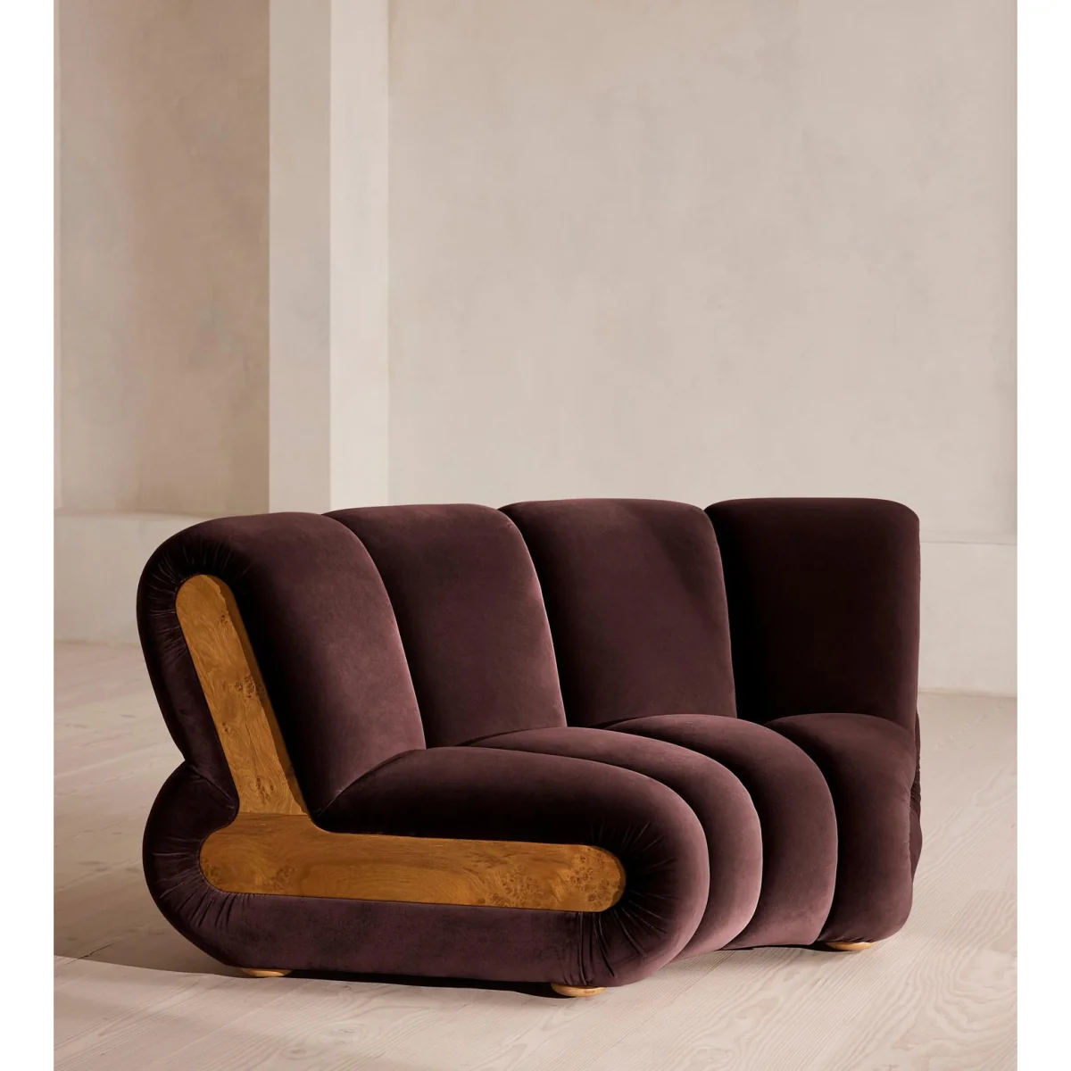 Noelle Modular Curved Armchair, Velvet, Aubergine, UK – image 3