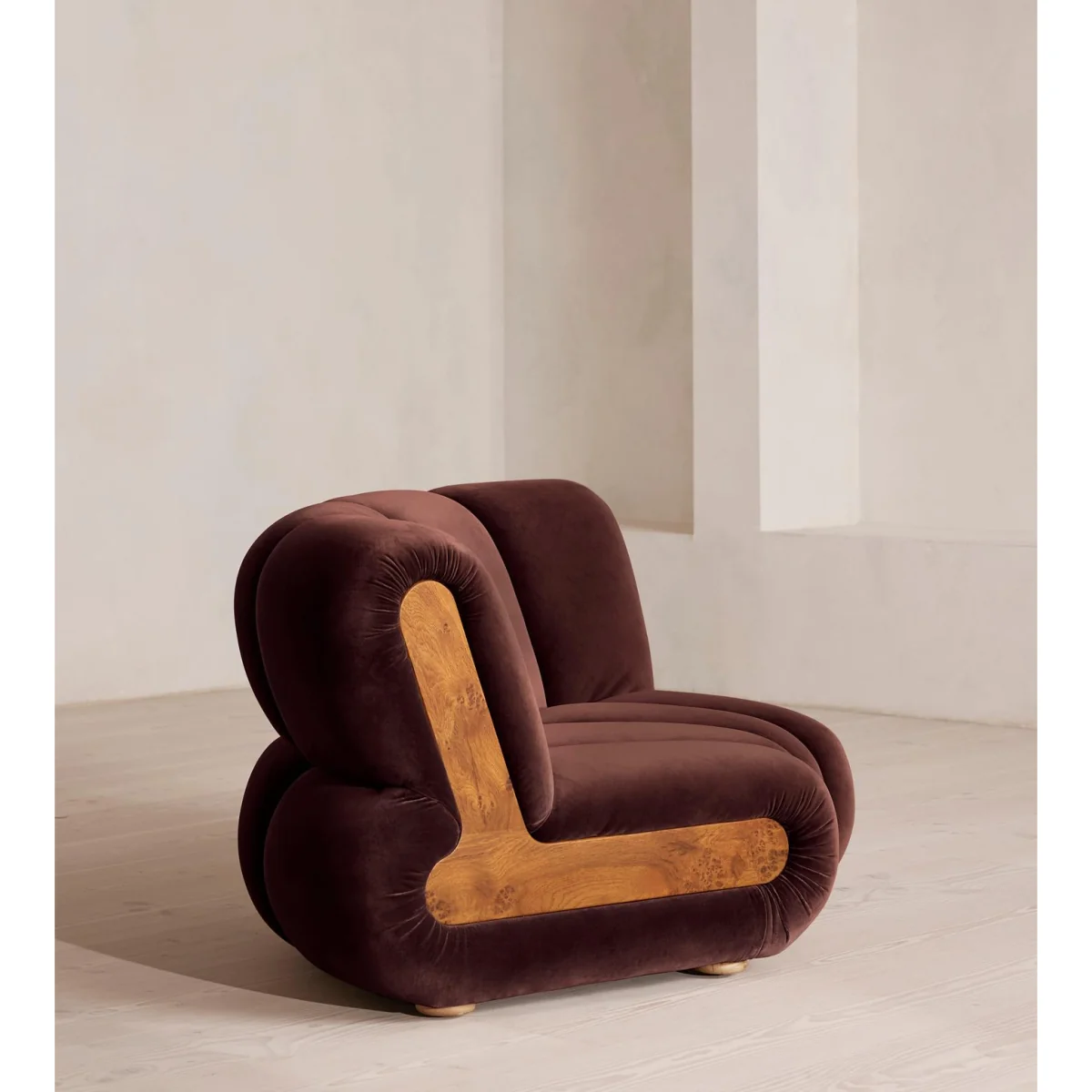 Noelle Modular Curved Armchair, Velvet, Aubergine, UK – image 4