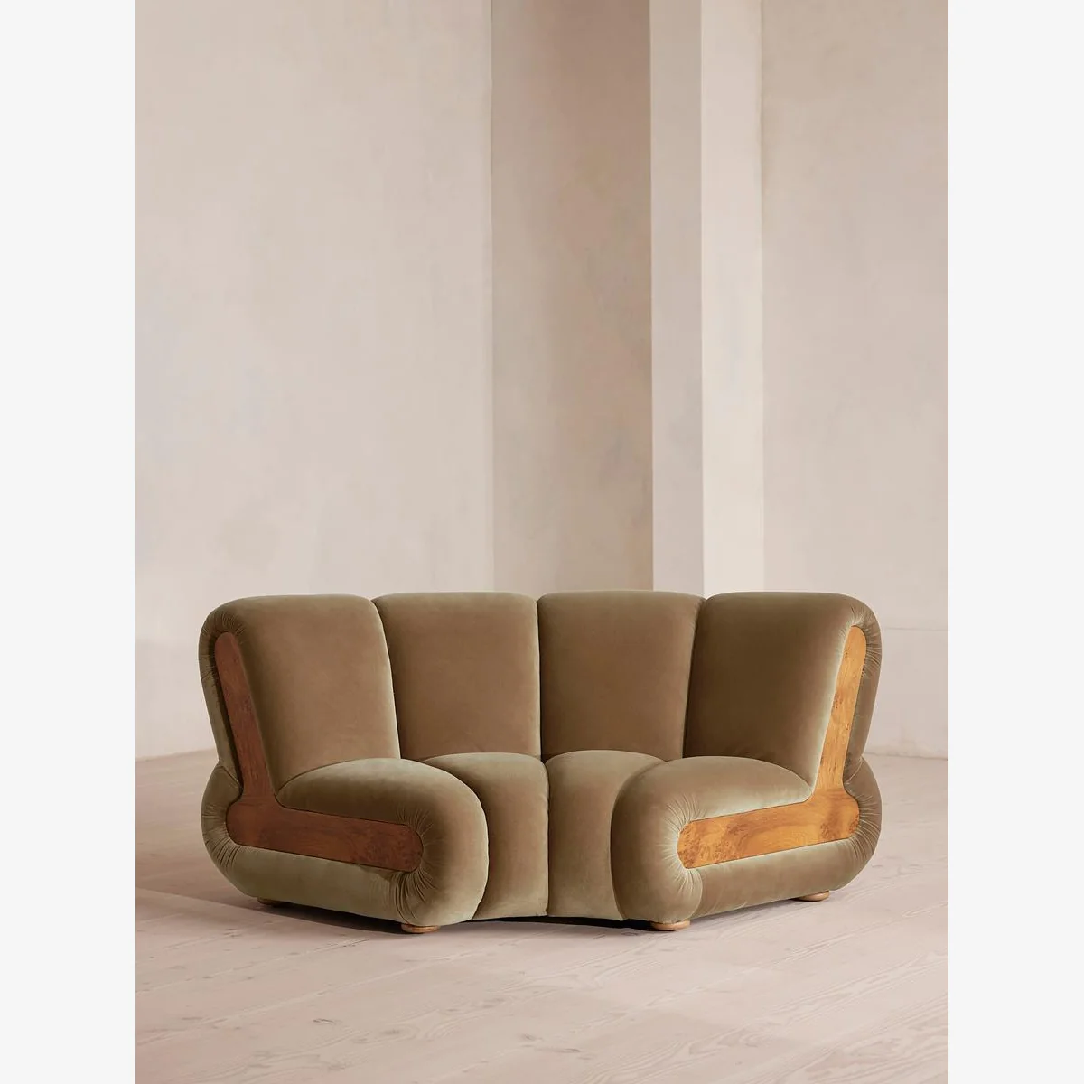 Noelle Modular Curved Armchair, Velvet, Truffle, UK – image 1