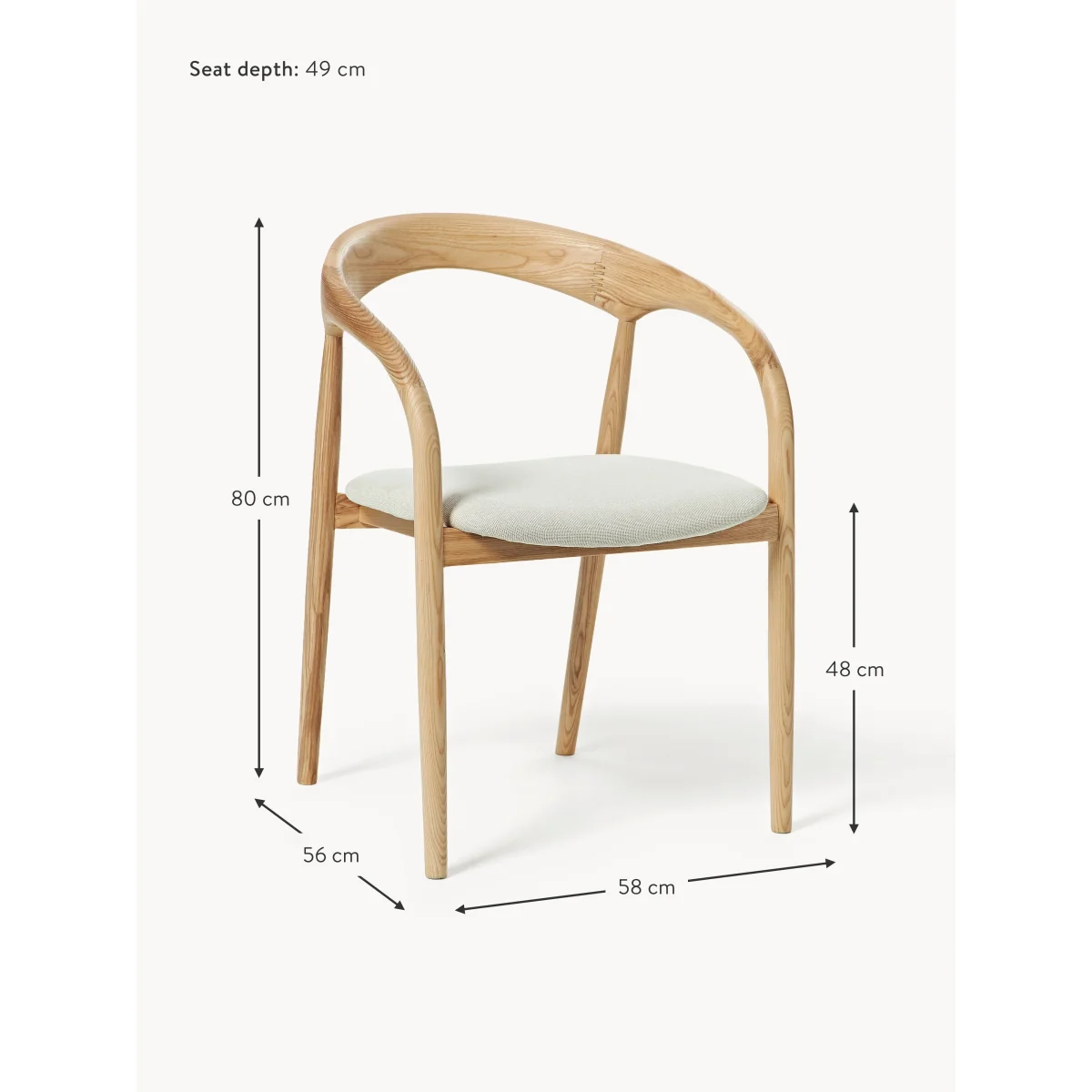 Ash Wood Dining Chair Camille with Seat Cushion – image 7
