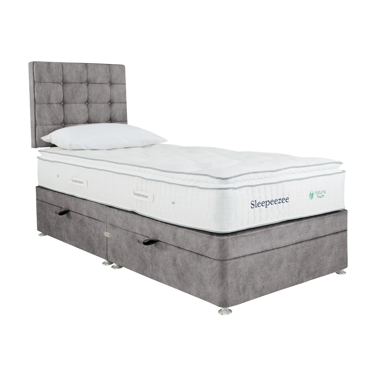 Sleepeezee - Natural Touch 2000 Pillowtop Side Ottoman Divan Set - Single - Grey – image 1