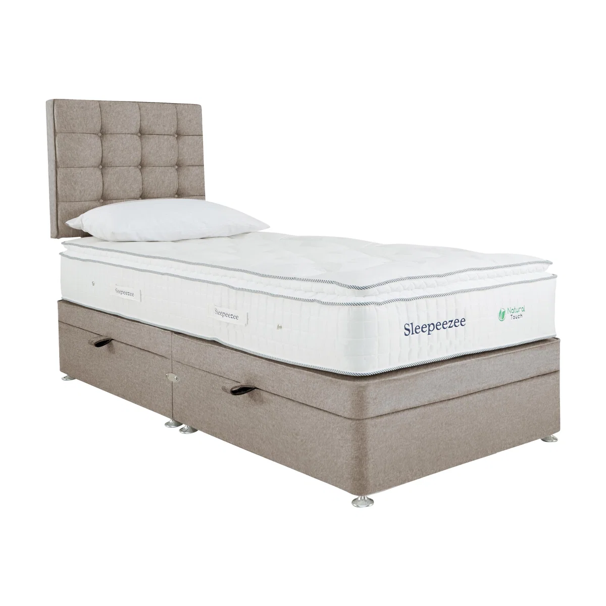 Sleepeezee - Natural Touch 2000 Pillowtop Side Ottoman Divan Set - Single - Brown – image 1