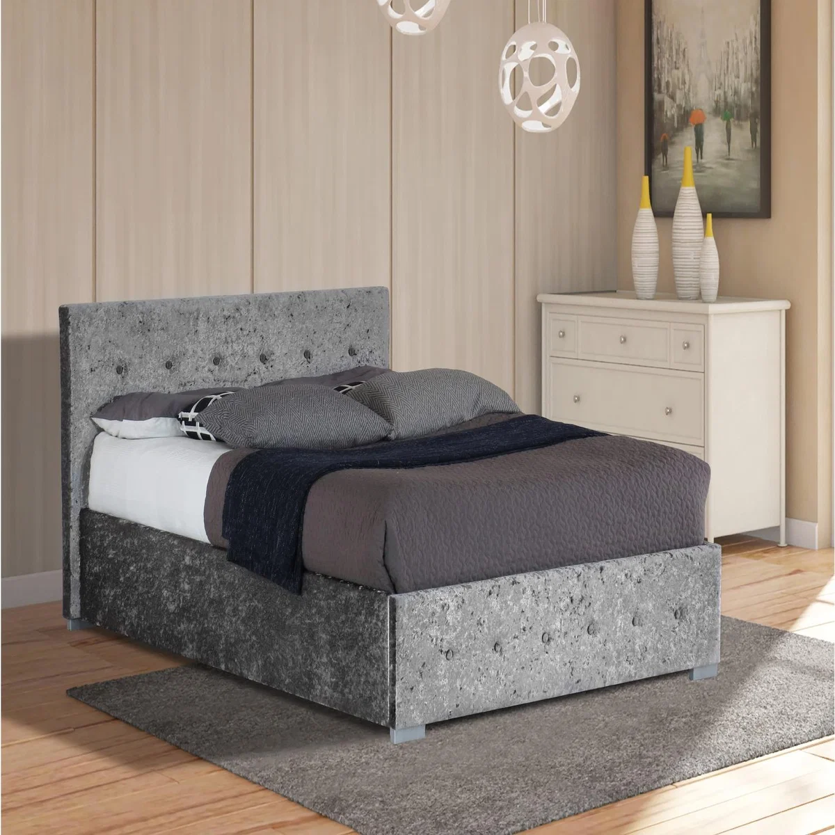 Silver Crushed Velvet Ottoman Storage Gaslift Bedframe - Single – image 1