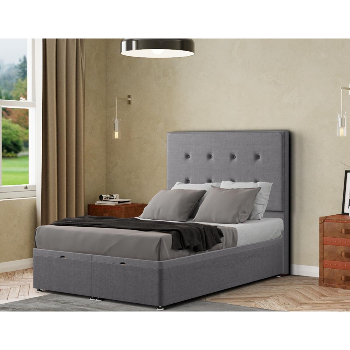 Darlington Ottoman Bed Floor Standing Headboard Matching Buttons Linen - Grey / Single – image 2