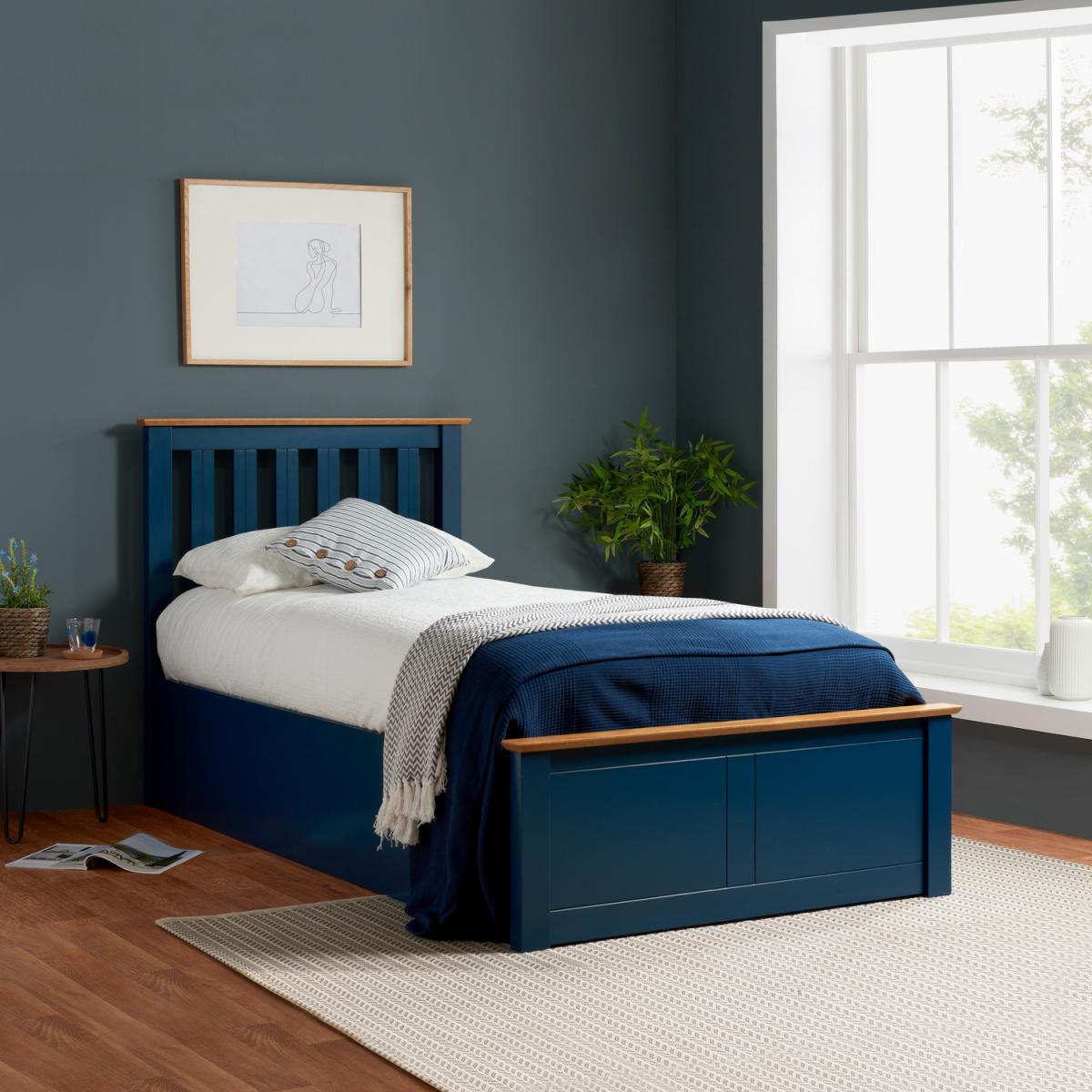 Phoenix Single Storage Ottoman Bed - Blue