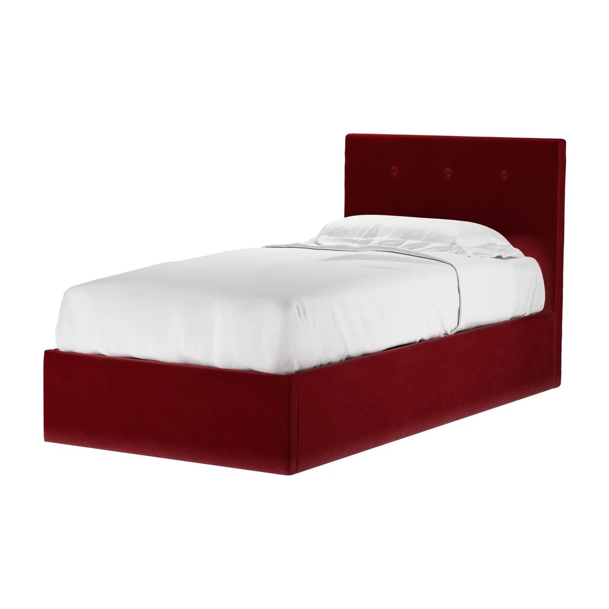Avery 100cm Single Ottoman Bed in Claret Cotton Matt Velvet