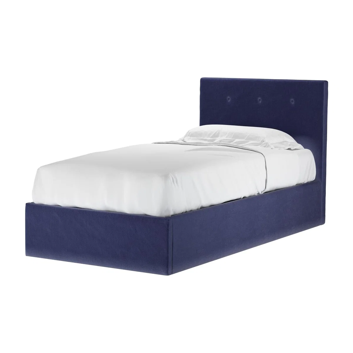 Avery 100cm Single Ottoman Bed in Prussian Blue Cotton Matt Velvet