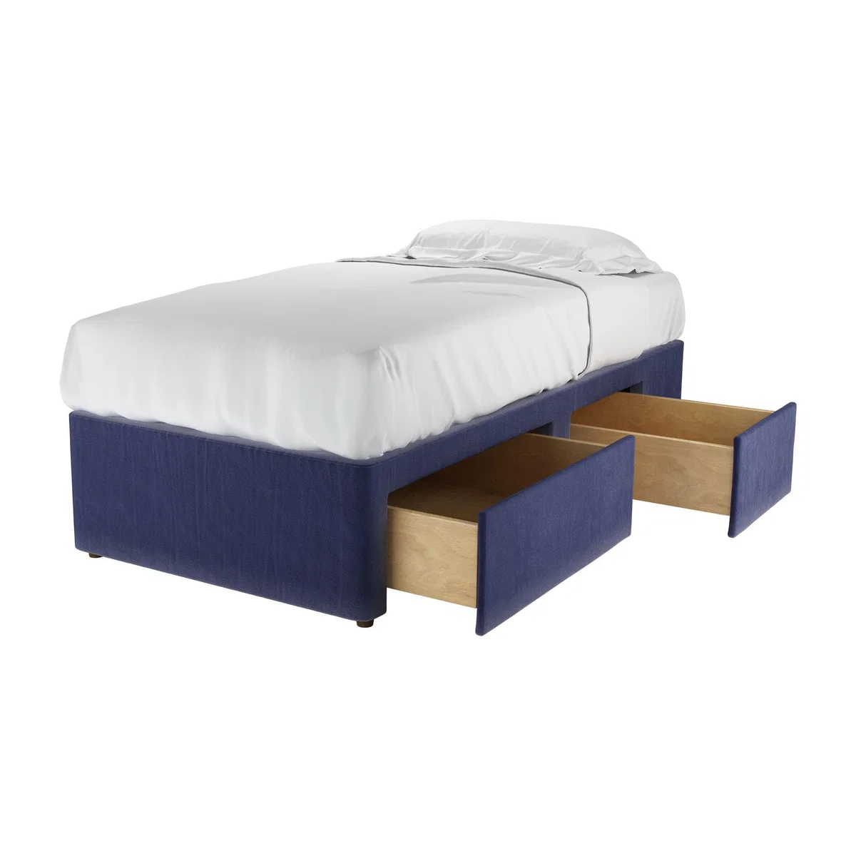 RHF Single Continental Drawer Divan Base in Prussian Blue Cotton Matt Velvet - sofa.com – image 1