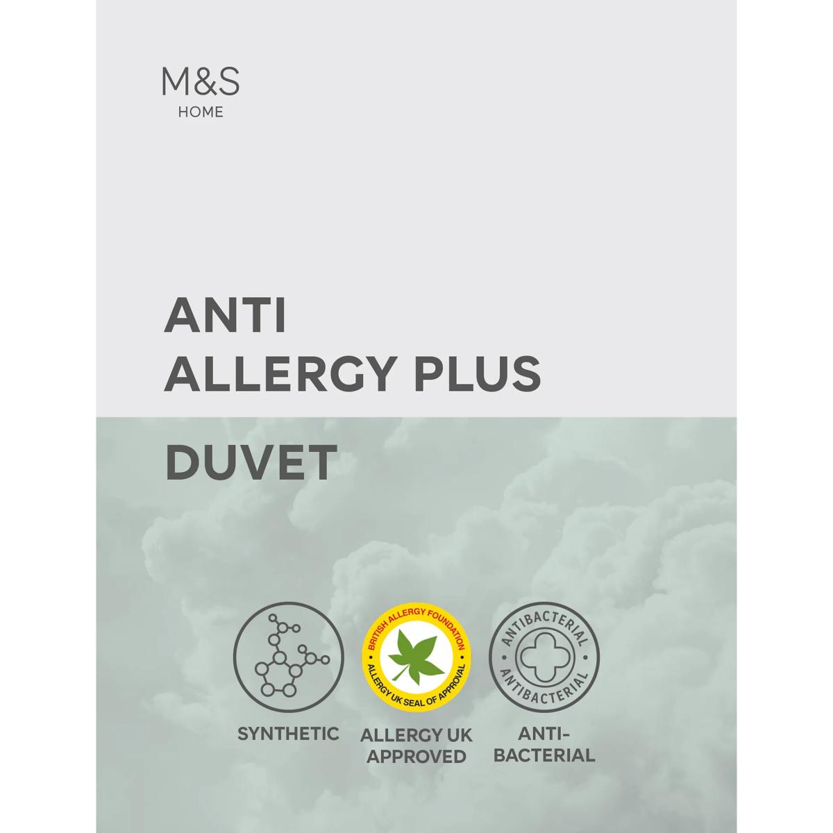 M&S Anti Allergy Plus 7.5 Tog Duvet - 5FT - White, White – image 3