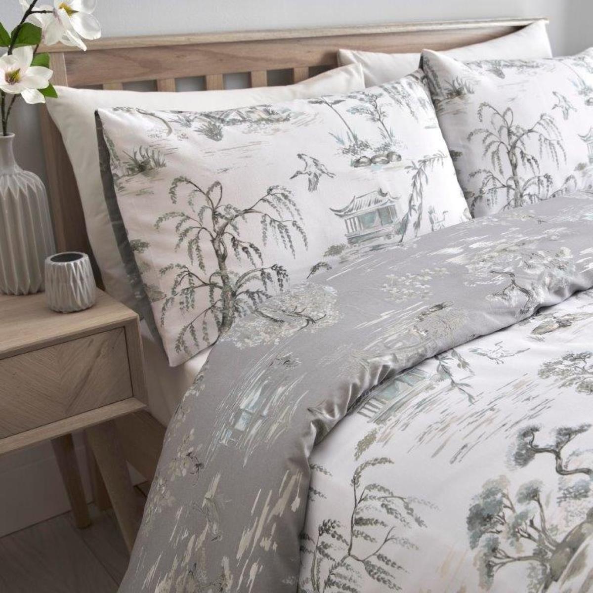 Dreams & Drapes Dreams and Drapes Design Oriental Garden Easy Care Grey Duvet Set - King, Cotton, Floral – image 3