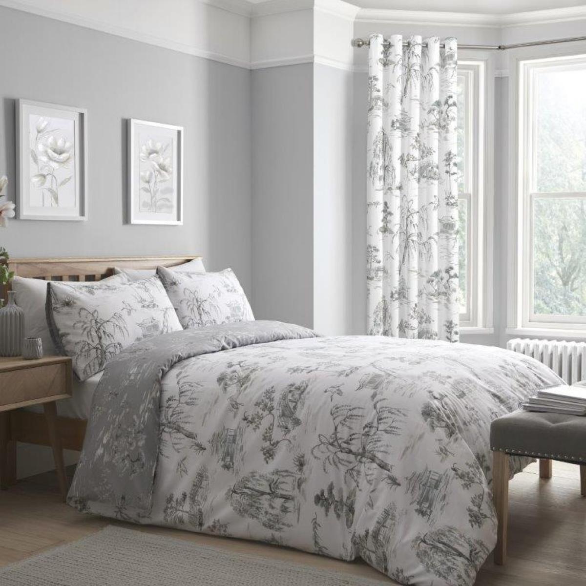 Dreams & Drapes Dreams and Drapes Design Oriental Garden Easy Care Grey Duvet Set - King, Cotton, Floral – image 1