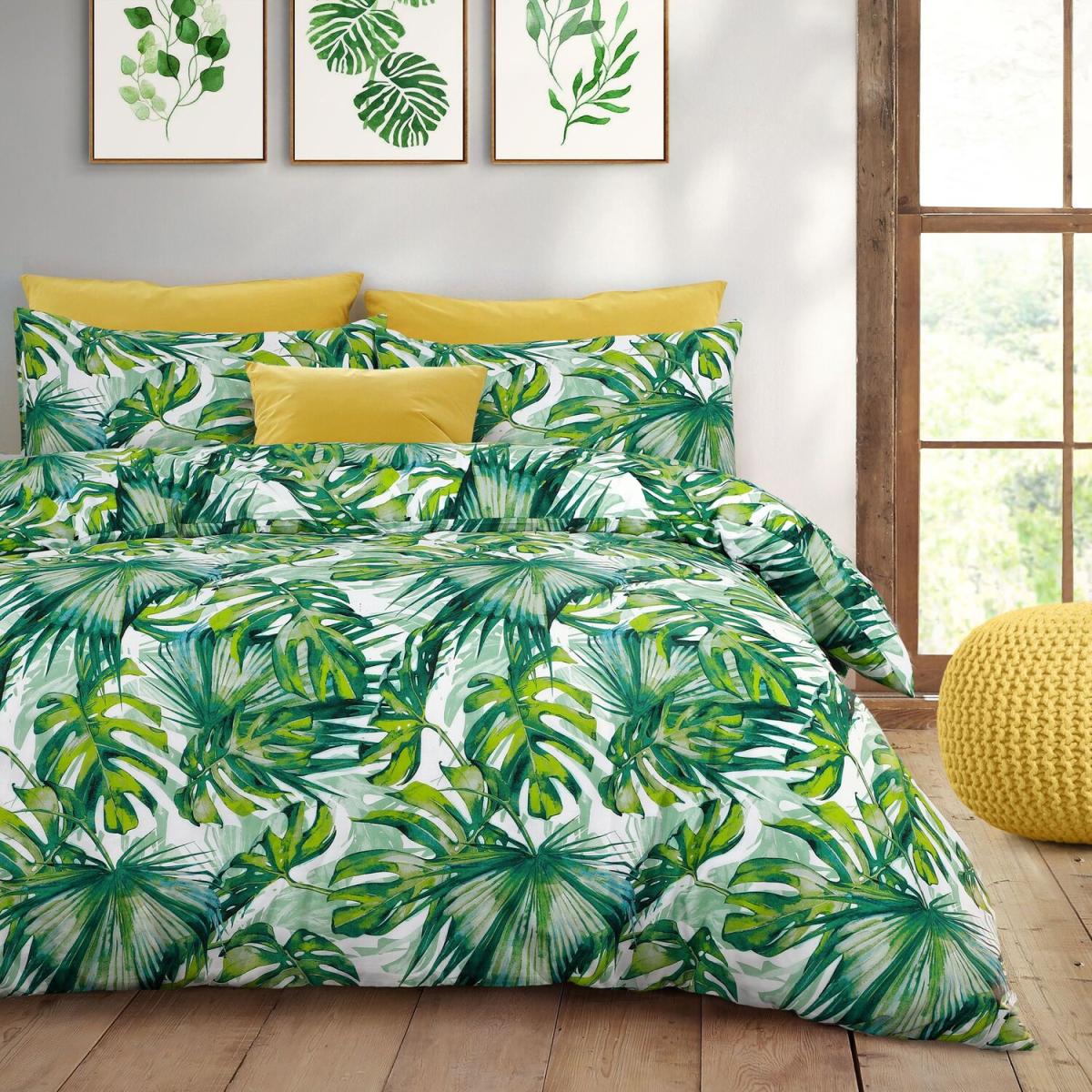 Urban Tropical Leaf Duvet Set - Green / King