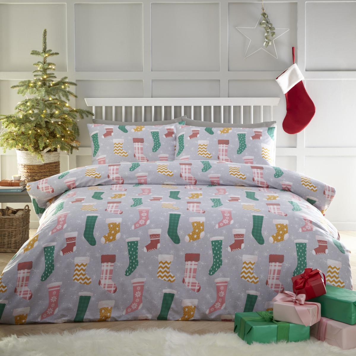 Christmas Stockings Reversible Single Duvet Set - Christmas Stockings Duvet Cover Set – image 2