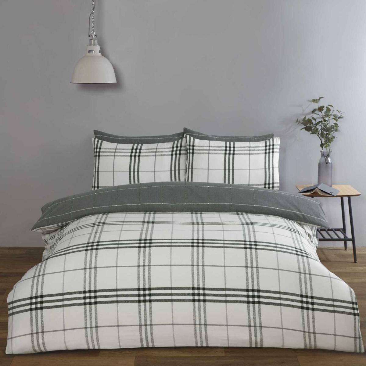 Harris check Microfibre Duvet Set - Grey / King – image 1