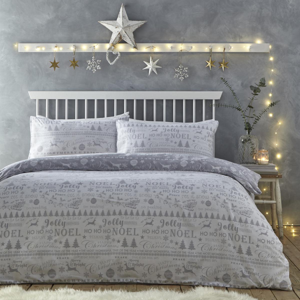 Jolly Christmas Silver and White Kingsize Duvet Cover Set - Jolly Christmas King Silver and White Duvet Set – image 2
