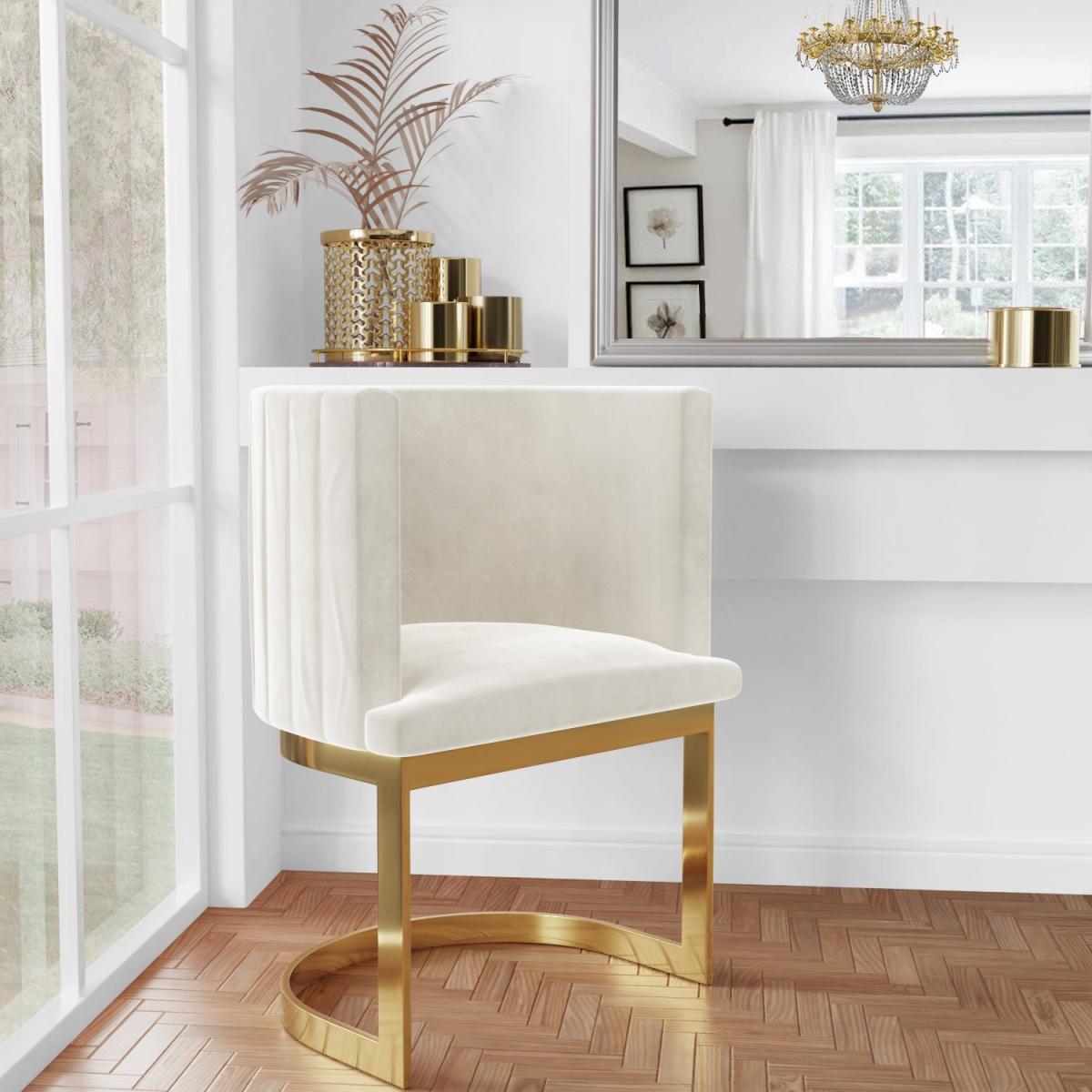 Off White Velvet Dressing Table Chair with Pleated Detail - Zelena – image 6