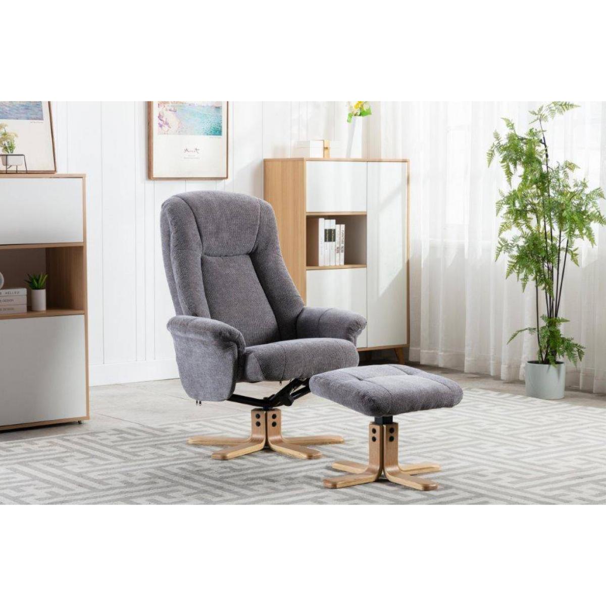 Leon Swivel Chair & Stool Set Lille Charcoal Fabric Mid Oak Base – image 13